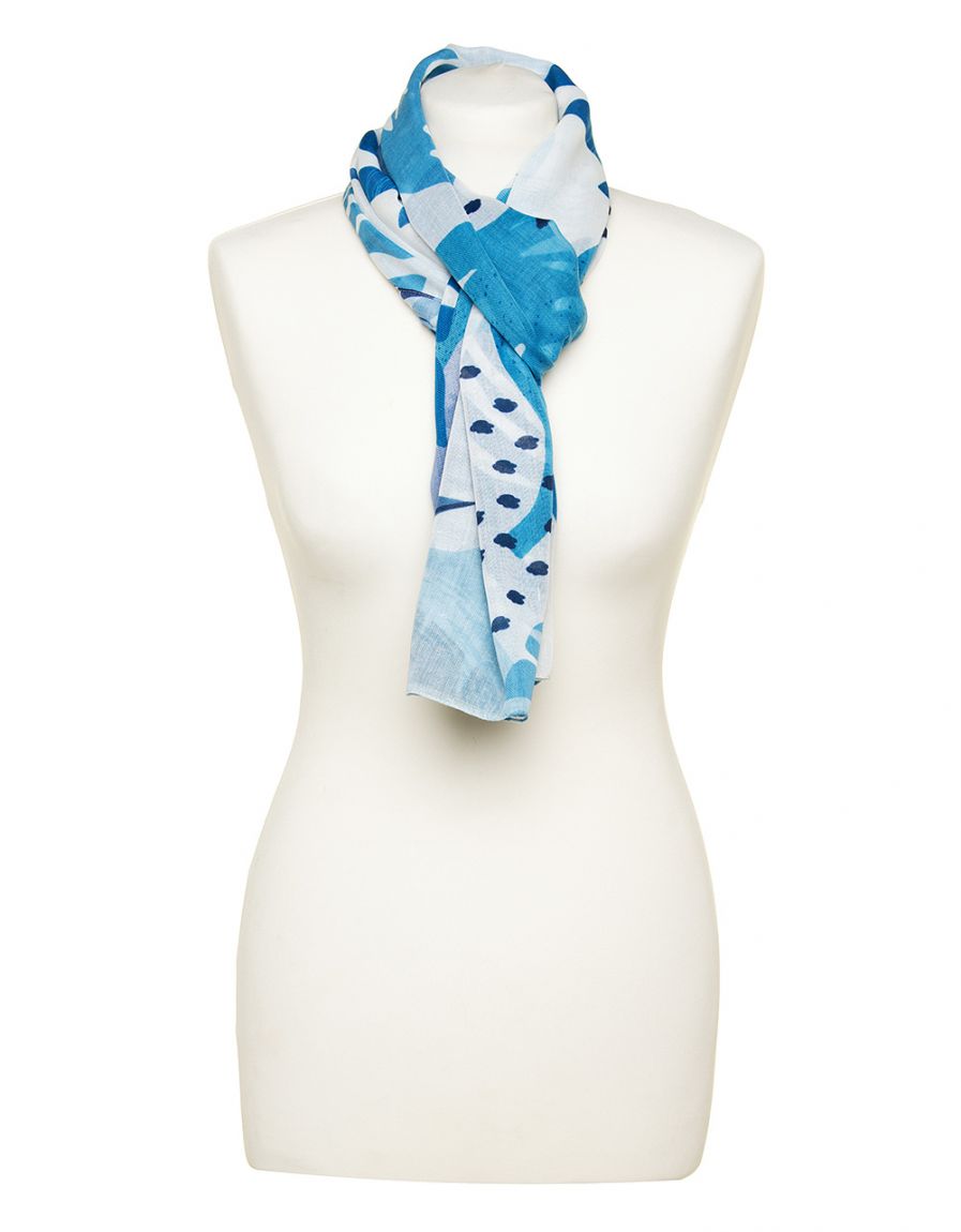 Foulard bleu feuillages