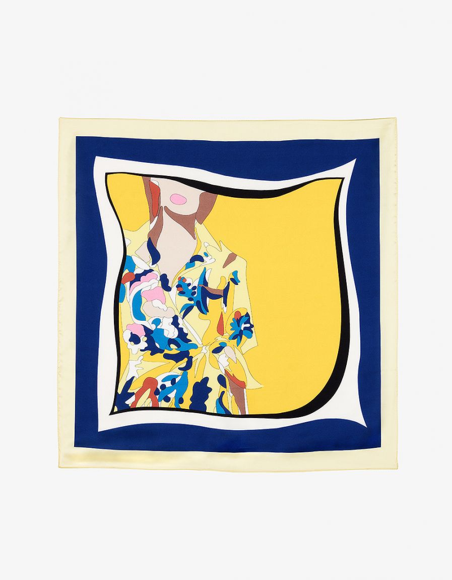 Foulard carré jaune bleu